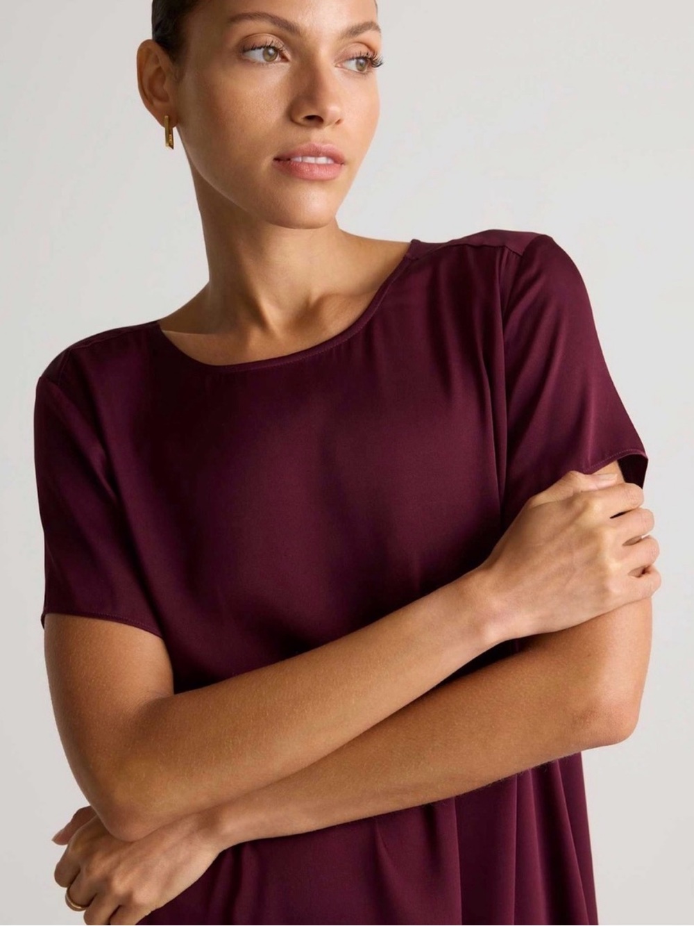 Quince Washable Stretch Silk Tee XL Burgundy
